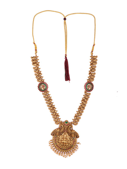 Priyaasi Gold Plated Real Kemp Stones Goddess Laxmi Temple Jewellery Set