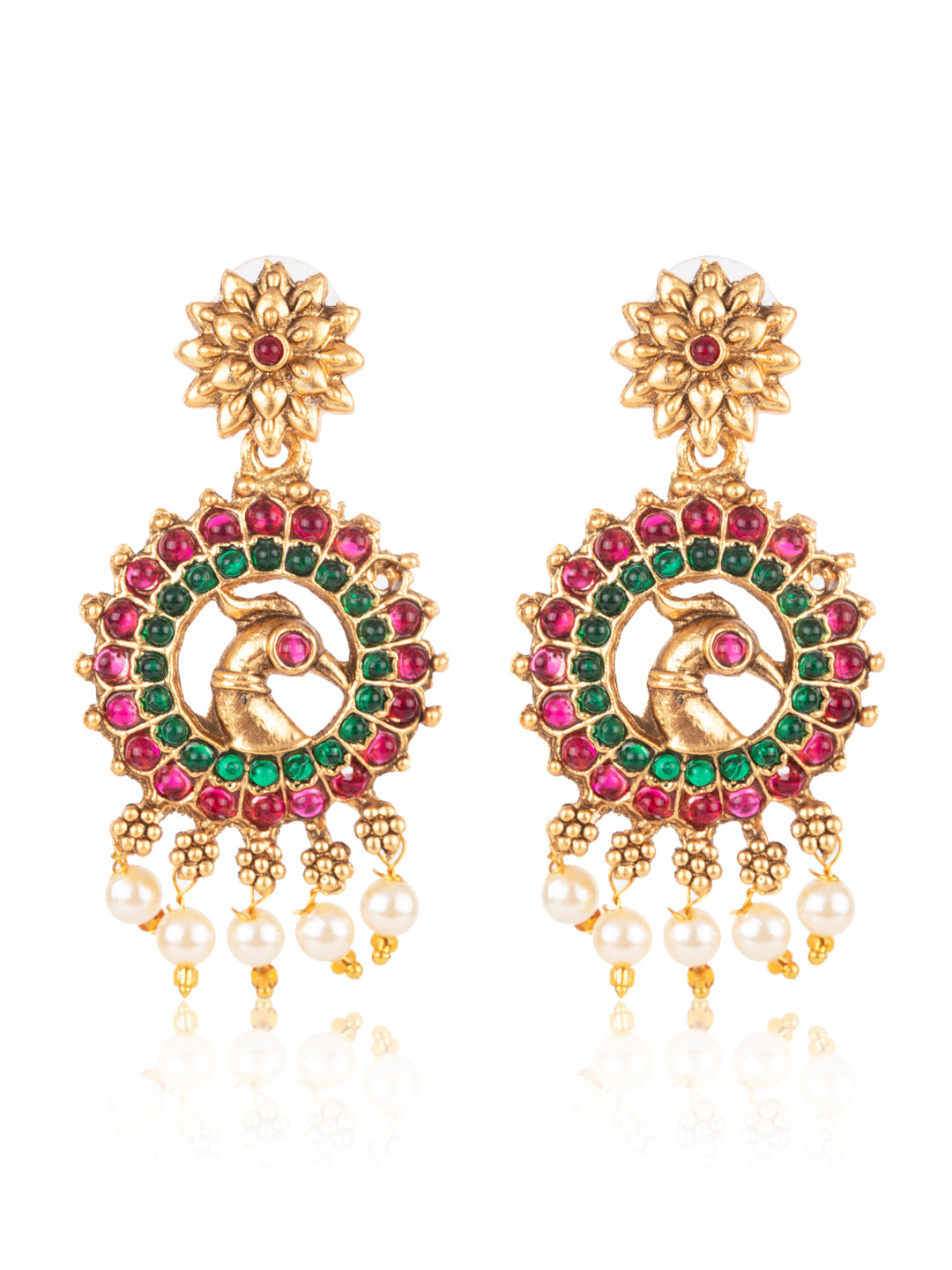 Priyaasi Gold Plated Real Kemp Stones Goddess Laxmi Temple Jewellery Set