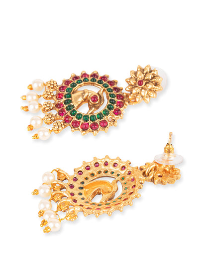 Priyaasi Gold Plated Real Kemp Stones Goddess Laxmi Temple Jewellery Set
