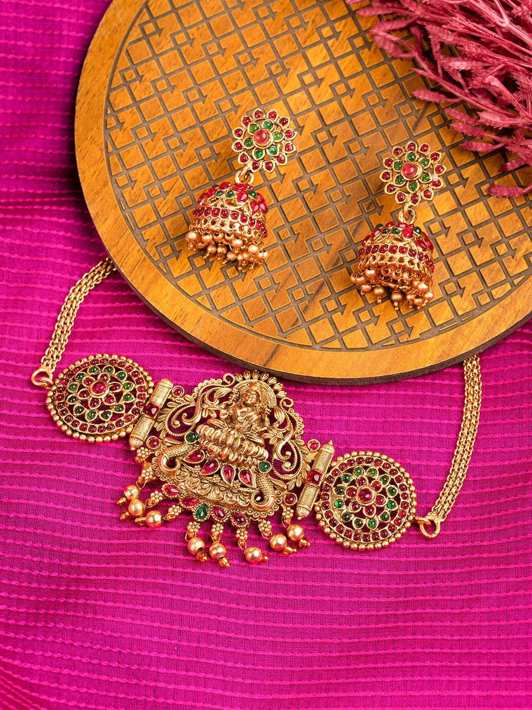Priyaasi Real Kemp Gold Plated Goddess laxmi Choker Set
