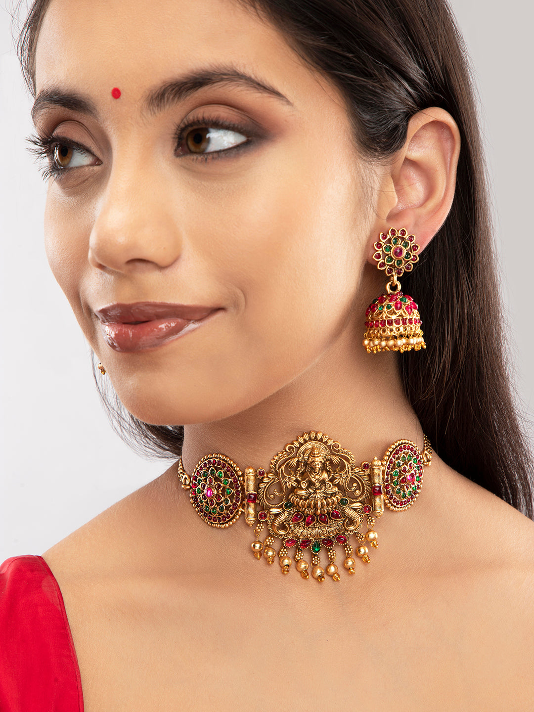 Priyaasi Real Kemp Gold Plated Goddess laxmi Choker Set