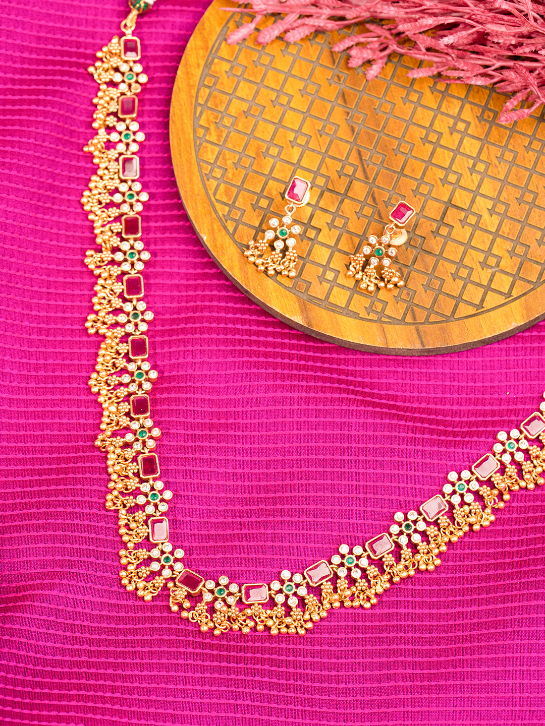 Priyaasi Stone Studded Gold Plated Floral Jewellery Set