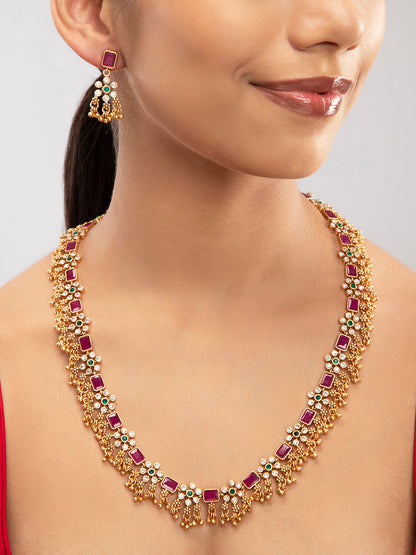 Priyaasi Stone Studded Gold Plated Floral Jewellery Set