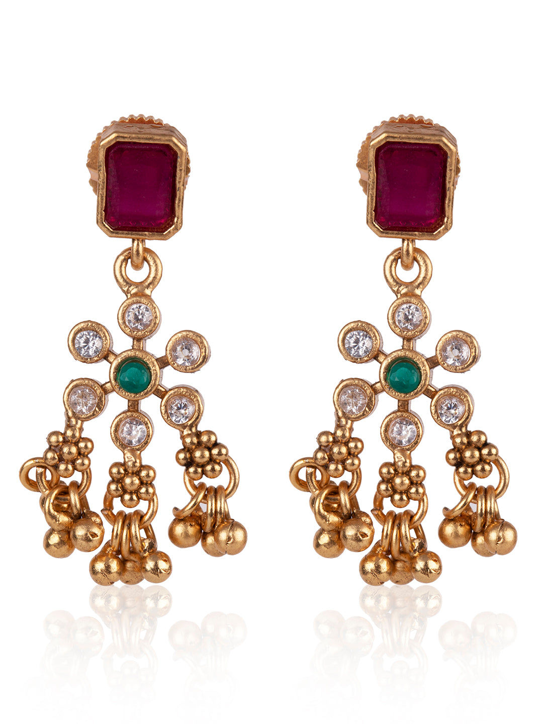 Priyaasi Stone Studded Gold Plated Floral Jewellery Set