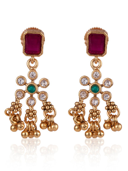 Priyaasi Stone Studded Gold Plated Floral Jewellery Set