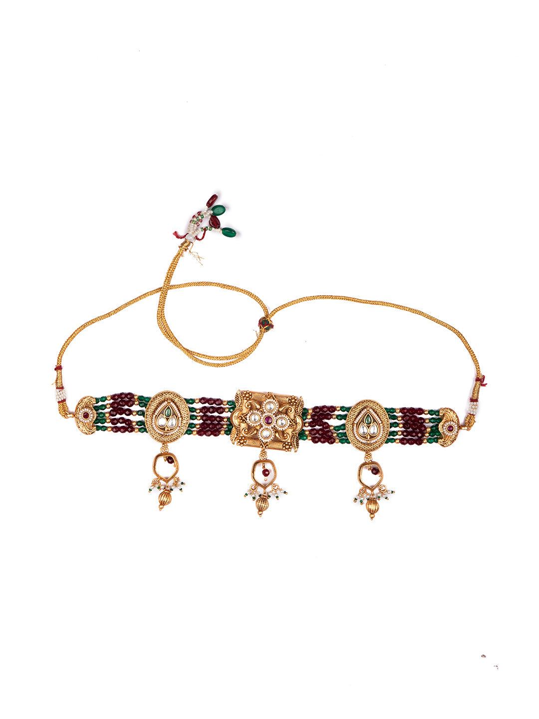 Priyaasi Gold Plated Stone Studded Floral Choker Set with Maangtika