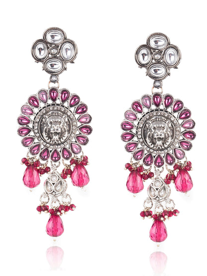 Priyaasi Purple Stone Studded Silver Plated Floral Jewellery Set