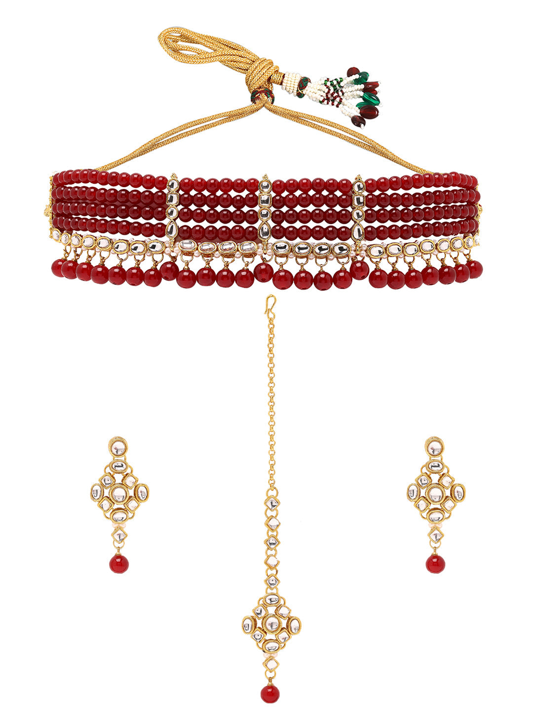 Priyaasi Regal Radiance Kundan and Ruby Jewellery Set with Maangtika