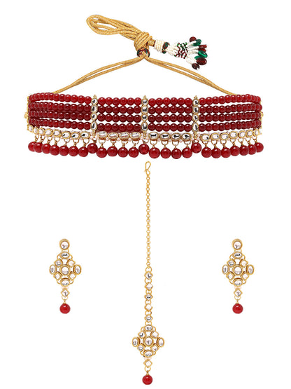 Priyaasi Regal Radiance Kundan and Ruby Jewellery Set with Maangtika