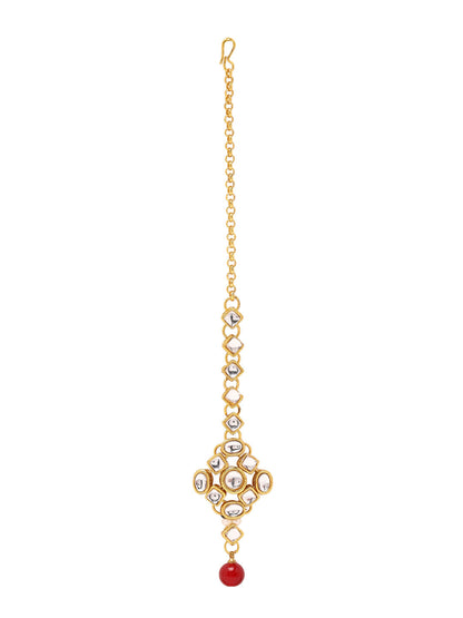 Priyaasi Regal Radiance Kundan and Ruby Jewellery Set with Maangtika