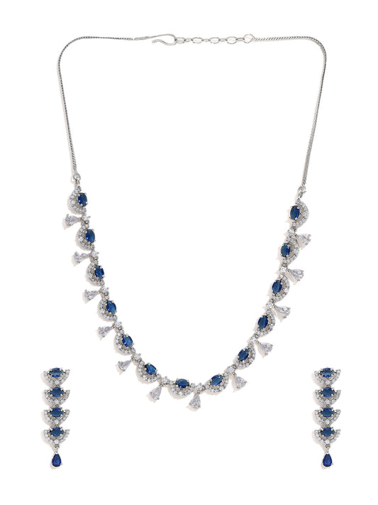 Priyaasi Exquisite Elegance Silver-Plated American Diamond Earrings with Stunning Blue Stones