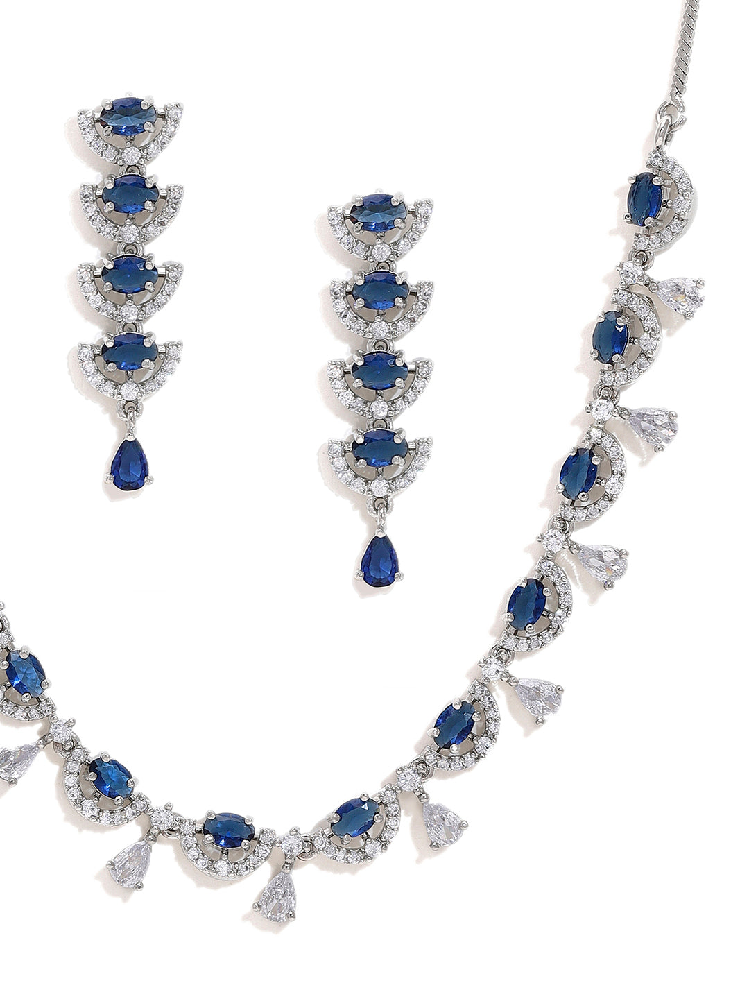 Priyaasi Exquisite Elegance Silver-Plated American Diamond Earrings with Stunning Blue Stones