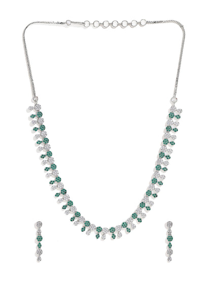 Priyaasi Silver-Plated Splendor with American Diamonds and Enchanting Green Stones