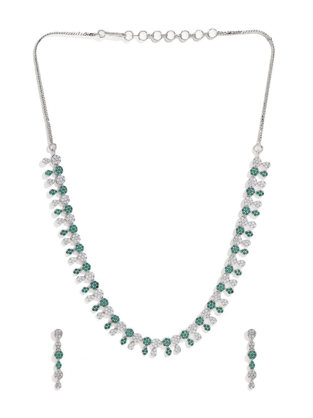 Priyaasi Silver-Plated Splendor with American Diamonds and Enchanting Green Stones