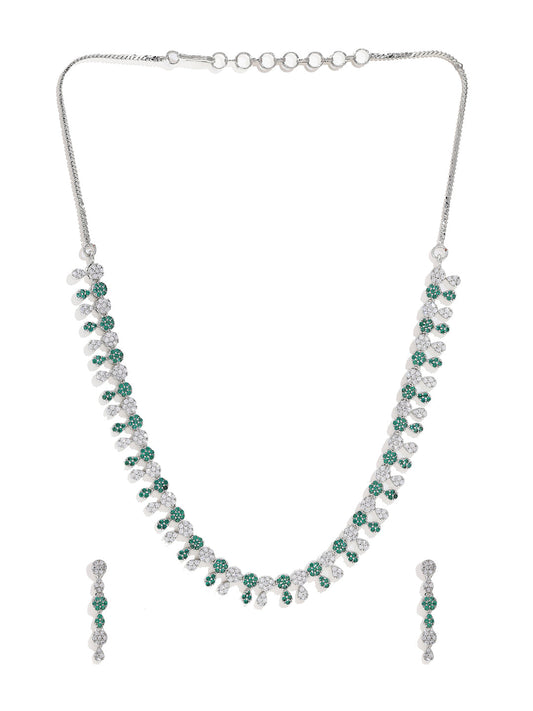 Priyaasi Silver-Plated Splendor with American Diamonds and Enchanting Green Stones