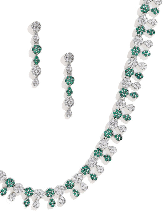 Priyaasi Silver-Plated Splendor with American Diamonds and Enchanting Green Stones