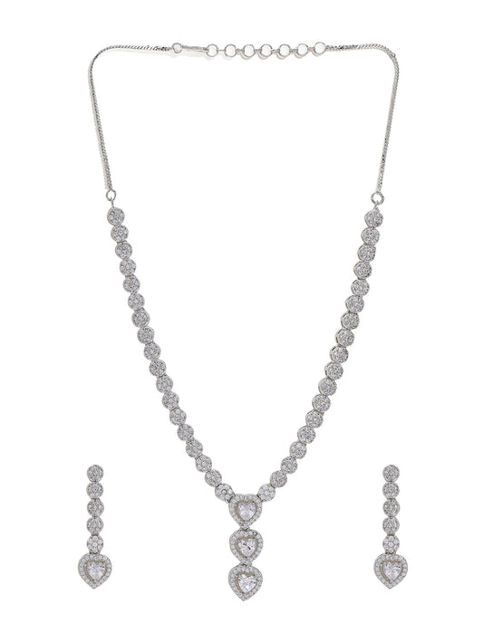 Priyaasi Sterling Silver Plated American Diamond Jewelry Set with Heart-Shaped Brilliance