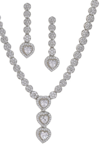Priyaasi Sterling Silver Plated American Diamond Jewelry Set with Heart-Shaped Brilliance