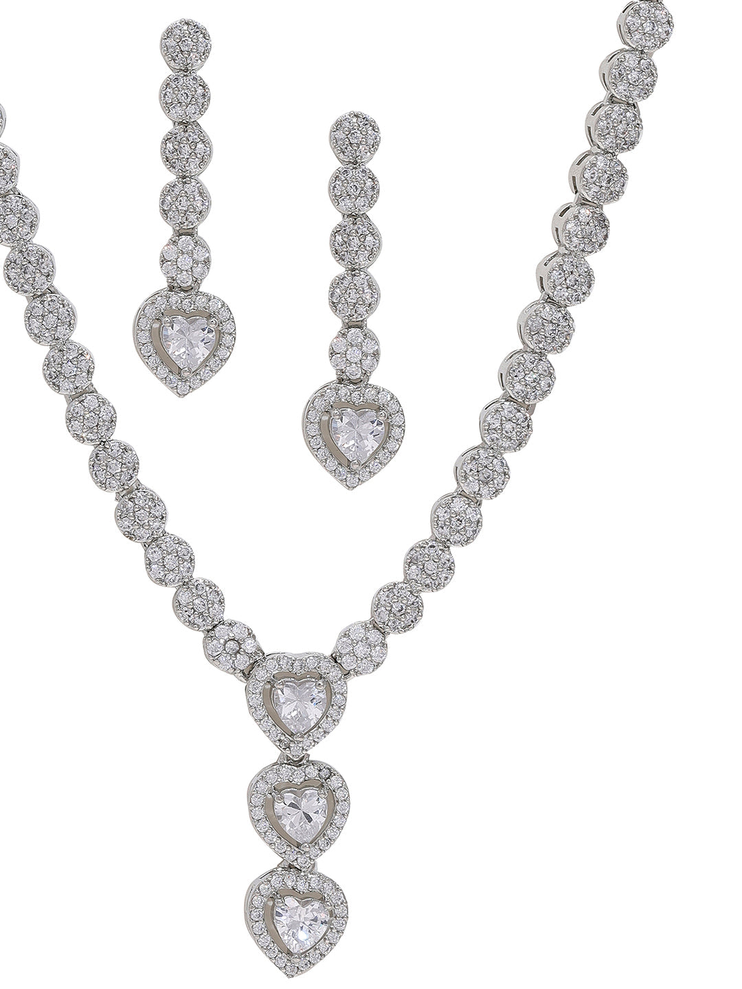 Priyaasi Sterling Silver Plated American Diamond Jewelry Set with Heart-Shaped Brilliance