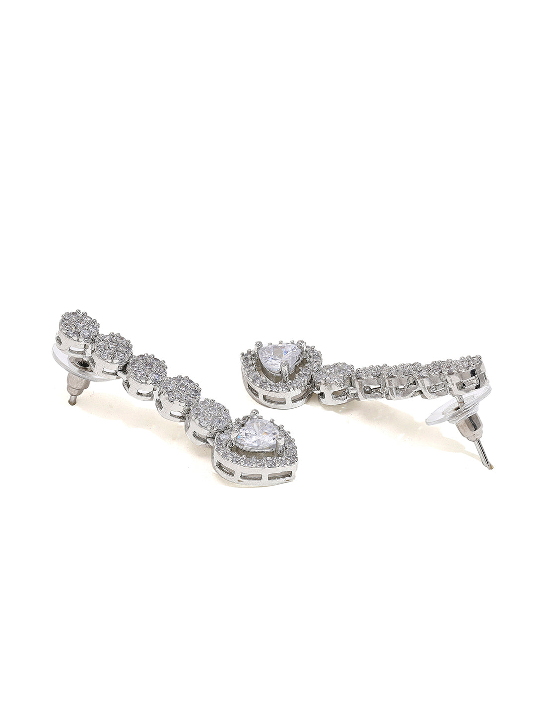 Priyaasi Sterling Silver Plated American Diamond Jewelry Set with Heart-Shaped Brilliance