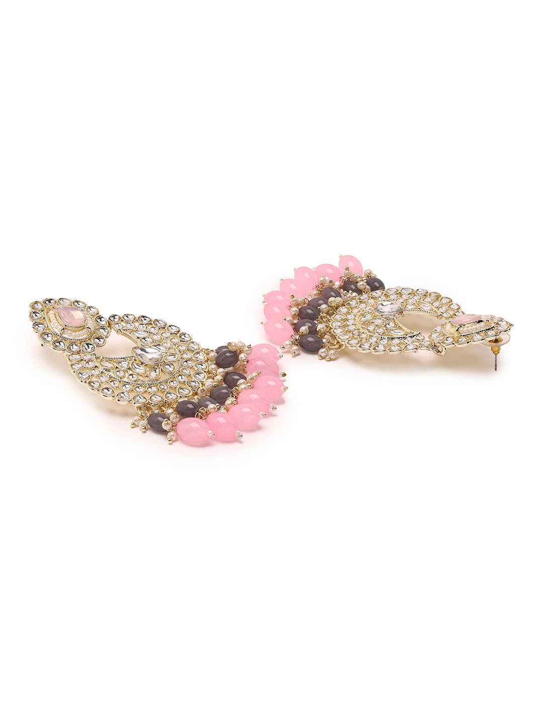 Priyaasi Exquisite Glamour Kundan Choker Set with Chandbali Earrings Adorned with Pink and Grey Stones