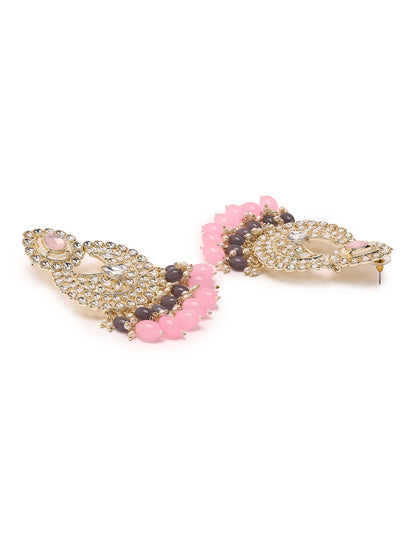 Priyaasi Exquisite Glamour Kundan Choker Set with Chandbali Earrings Adorned with Pink and Grey Stones
