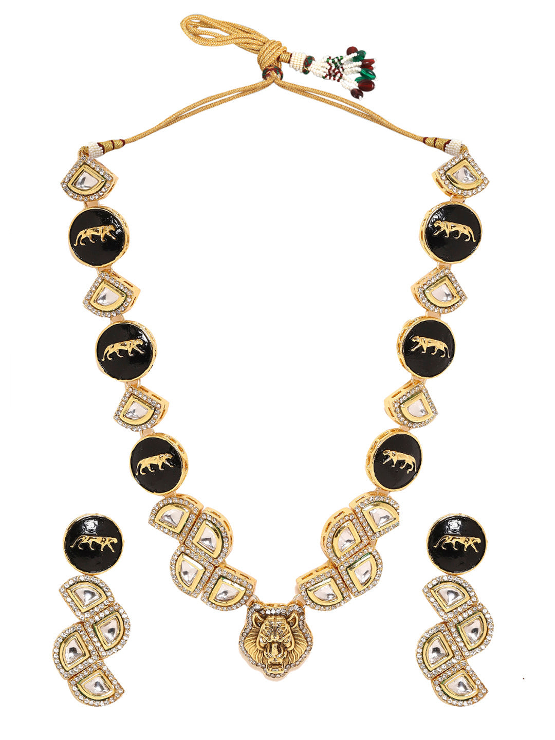 Priyaasi Majestic Mane Kundan Lion Face Jewellery Set