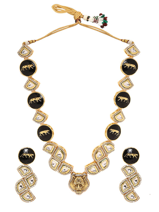 Priyaasi Majestic Mane Kundan Lion Face Jewellery Set