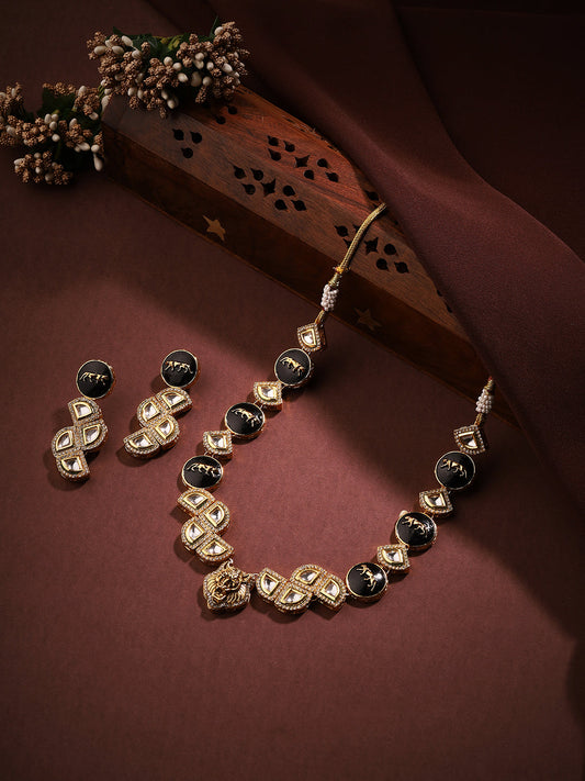 Priyaasi Majestic Mane Kundan Lion Face Jewellery Set