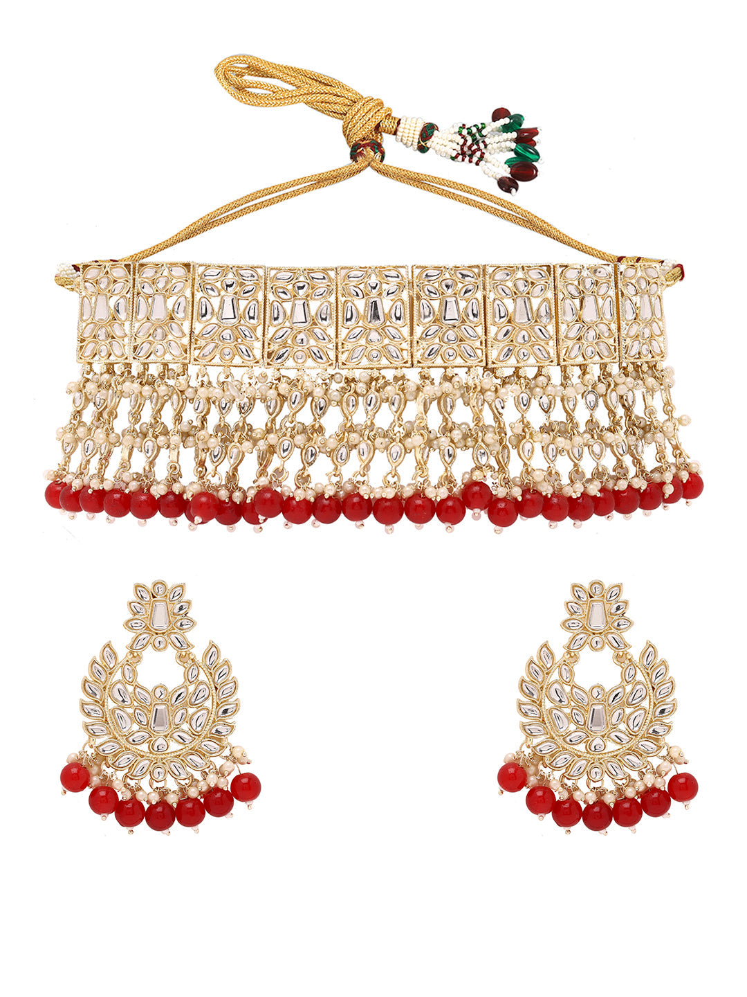 Priyaasi Ethereal Choker Set Adorned with Kundan and Rubies, Paired with Chandbali Beauty