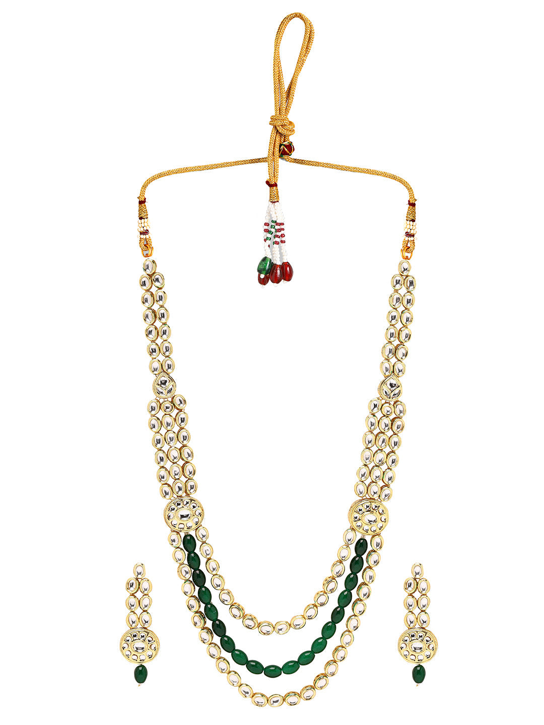 Priyaasi Serenity in Style with Kundan and Green Stones Jewellery Set