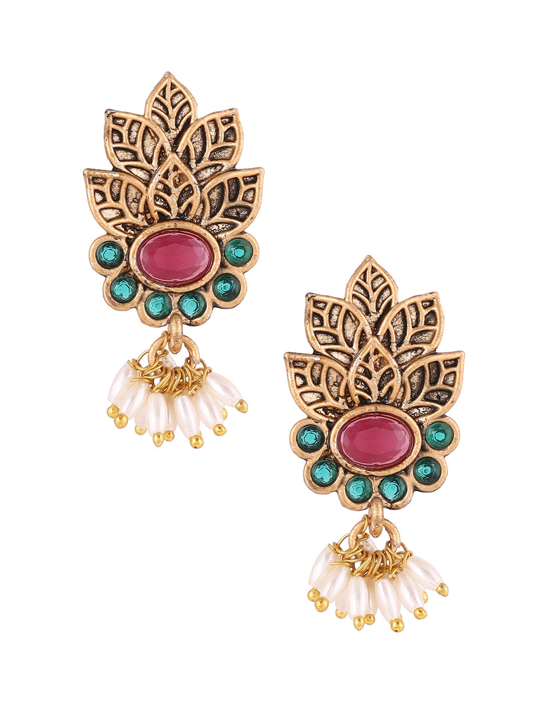 Priyaasi Temple Green and Ruby Stones Jewellery Set