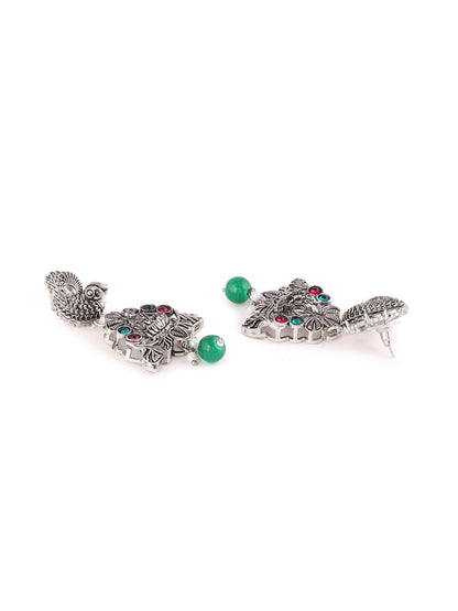 Priyaasi Silver Plated Green and Ruby Jewellery Set
