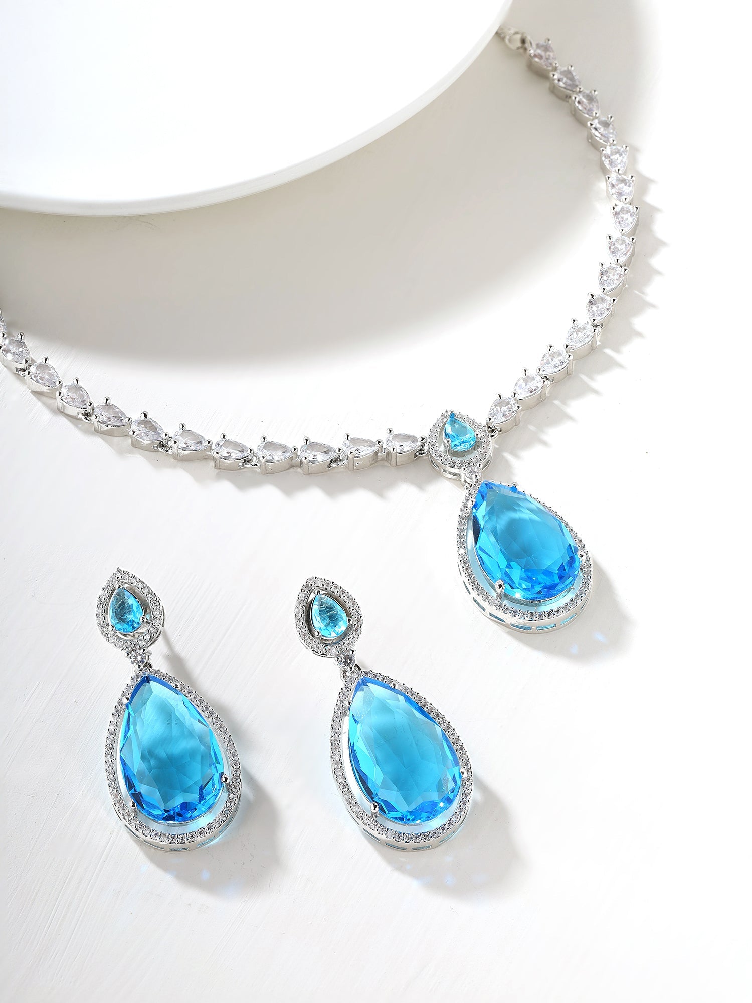 Priyaasi American Diamond Blue Stoned Jewellery Set