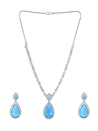 Priyaasi American Diamond Blue Stoned Jewellery Set