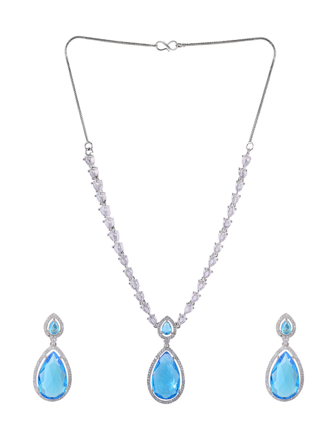 Priyaasi American Diamond Blue Stoned Jewellery Set