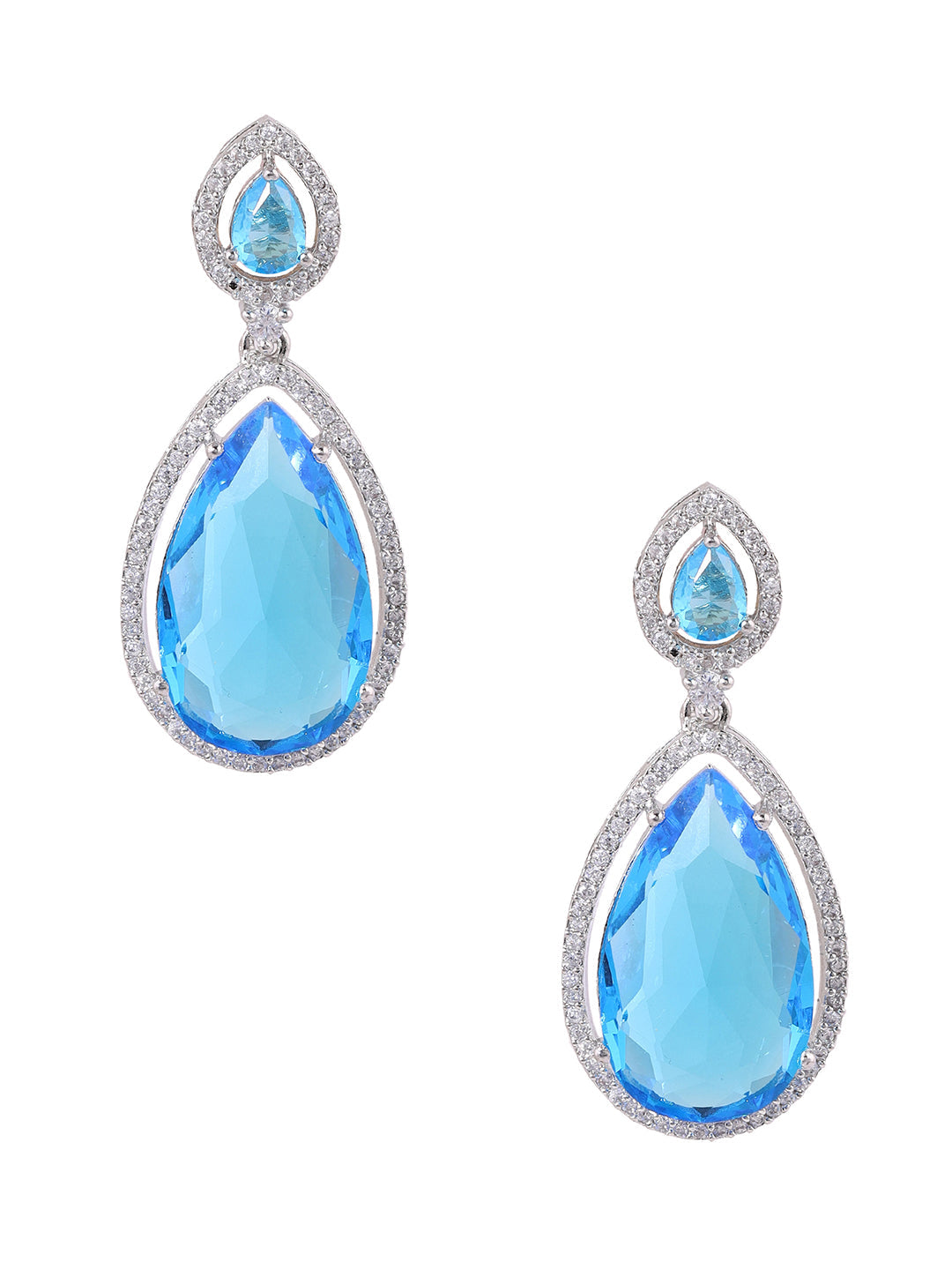 Priyaasi American Diamond Blue Stoned Jewellery Set