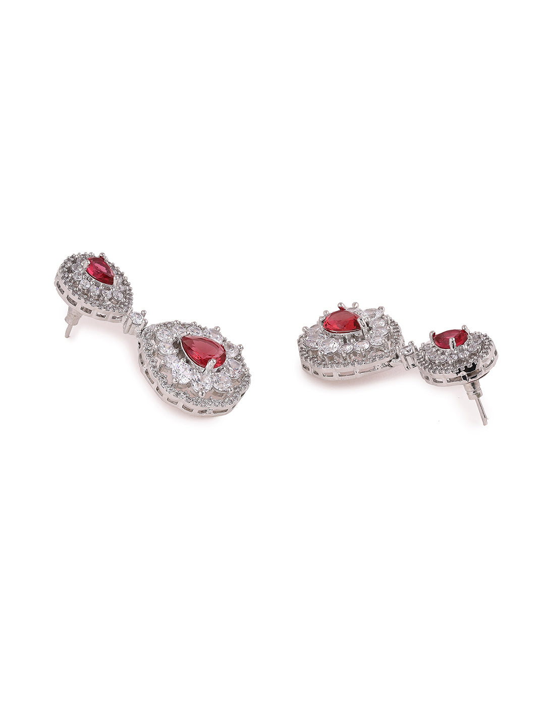 Priyaasi American Diamond Floral Red Jewellery Set