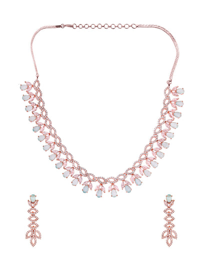 Priyaasi Chic American Diamond Mint Stoned Rose Gold Jewellery Set