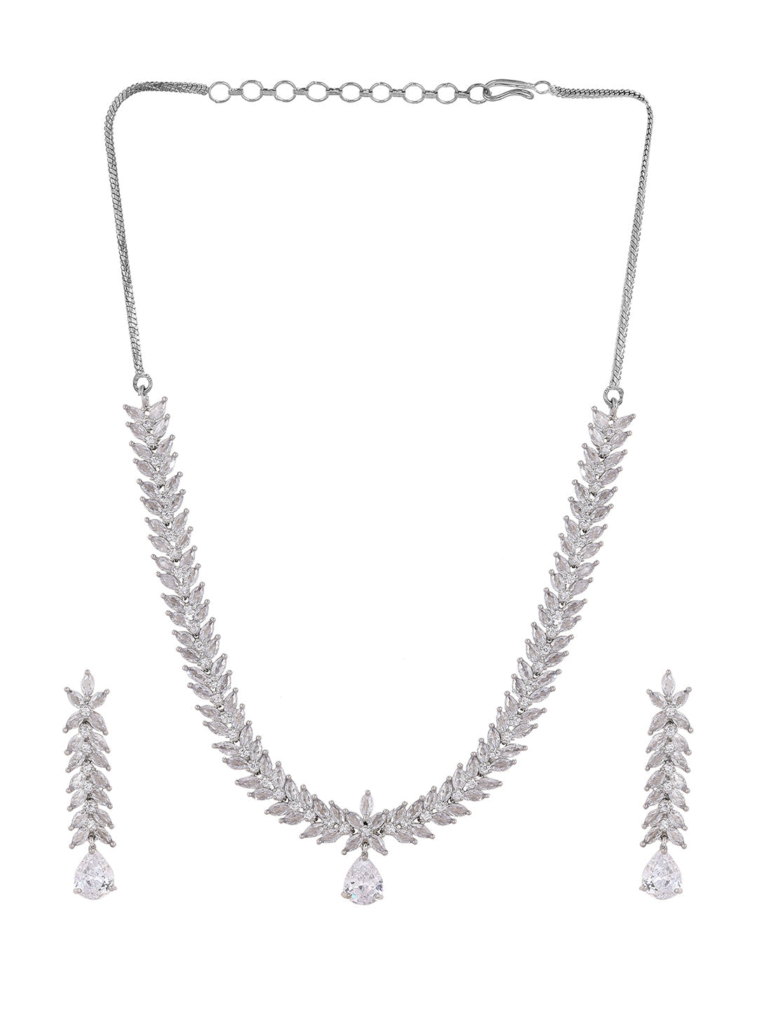Priyaasi Flower AD Fathom Design Necklace with Drop Floral Earrings Jewwellery Set