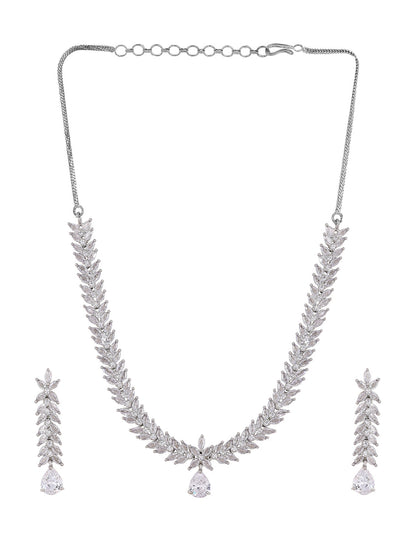 Priyaasi Flower AD Fathom Design Necklace with Drop Floral Earrings Jewwellery Set
