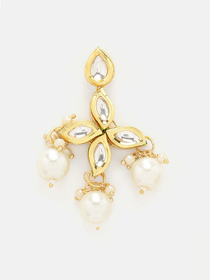 Priyaasi Royal Floral Kundan Pearl Necklace with Simple Drop Earrings Jewellery Set