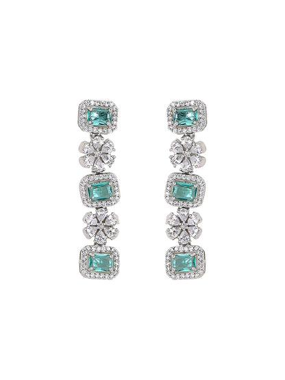 Priyaasi Floral Emerald AD Design Three Layered Necklace with Elegance Drop Earrings Jewellery Set