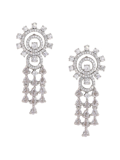 Priyaasi AD Statement Elegance Silver Plating Necklace with Geometry Pattern Drop earrings Jewellery Set