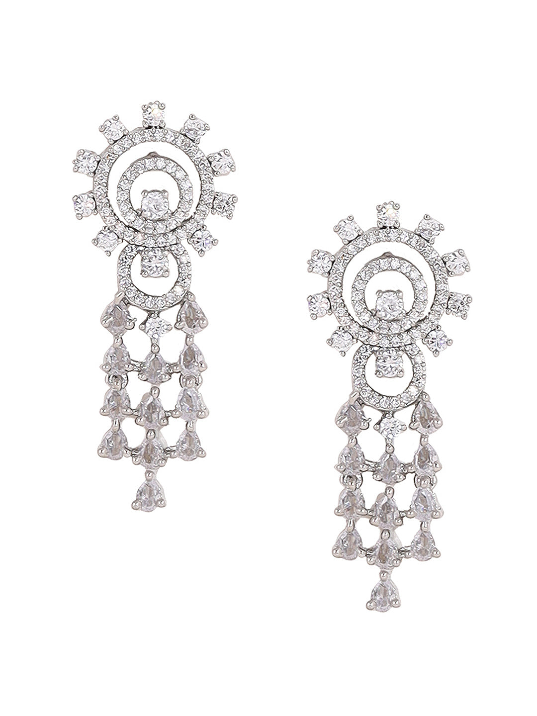 Priyaasi AD Statement Elegance Silver Plating Necklace with Geometry Pattern Drop earrings Jewellery Set