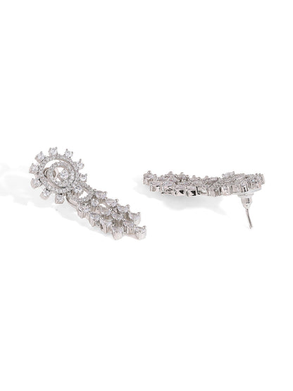 Priyaasi AD Statement Elegance Silver Plating Necklace with Geometry Pattern Drop earrings Jewellery Set