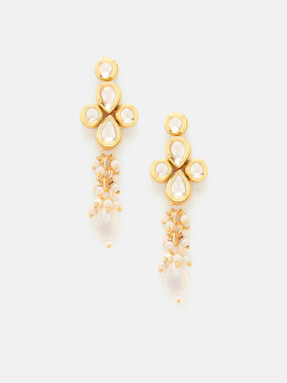 Priyaasi Plain Elegance Kundan Pearl Pattern Choker Necklace Gold Plated Design Earrings Jewellery Set