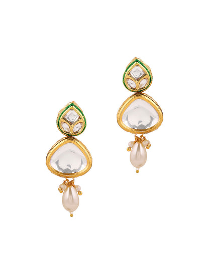 Statement Kundan Elegance Pearl Gold Plated Choker Necklace with Drop Earrings Jewellery Set