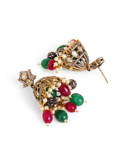 Premium Elegance God Pattern Pearl Beads Sequence Gold Plated Necklace with Drop Earrings Jewellery Set