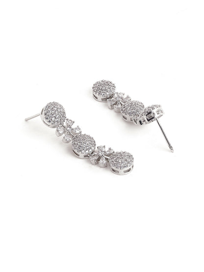 Silver Plating AD Elegance Blossom Design Necklace with Statement Floral Earrings Jewellery Set
